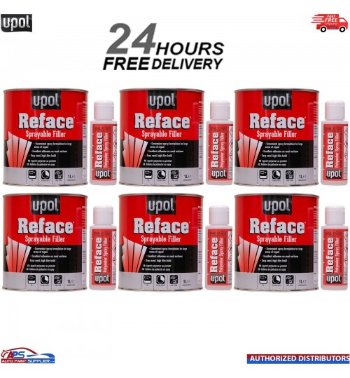 6x U-pol Reface Polyester Spray Filler 1 Litre with Hardener